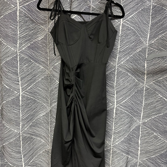 Thigh High Slit Tie Shoulder Ruched Draped Bustier Corsetstyle Vegas Dress <270> - Picture 3 of 10